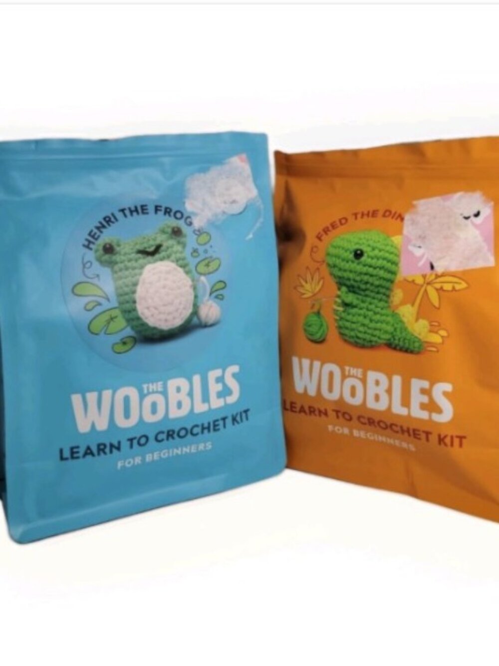 2 The Woobles Learn to Crochet Kits - Henri the Frog & Fred the Dinosaur
